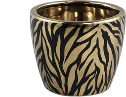 PTMD Brendy Ronde Bloempot Dieren Print - H14xØ17 cm - Zwart/Goud