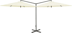 vidaXL - Parasol - dubbel - met - stalen - paal - 600 - cm - zandkleurig