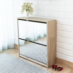 vidaXL - Schoenenkast - met - spiegel - 2-laags - 63x17x67 - cm - bruineiken