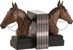 J-Line boekensteun Paard - polyresin - bruin - 2 stuks