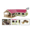 Kids Globe SET paarden hoekstal met 3 boxen en berging 1:24 68x77x27cm roze + 4 paarden