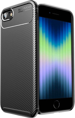 iMoshion Hoesje Geschikt voor iPhone SE (2022) / SE (2020) / 8 / 7 Hoesje Siliconen - iMoshion Carbon Softcase Backcover - Zwart