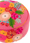 J-Line poef Rond Bloemen Geborduurd - katoen/polyester - roze/mix kleur