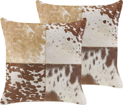 MARADY - Sierkussen set van 2 - Beige - 45 x 45 cm - Leer