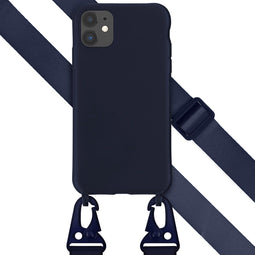 Selencia Hoesje Geschikt voor iPhone 11 Hoesje Met Koord - Selencia Siliconen hoesje met afneembaar koord - Donkerblauw