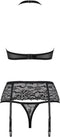 Obsessive BH en Jarretel & String van Kant - Erotische Lingerieset - Maat S/M - Zwart
