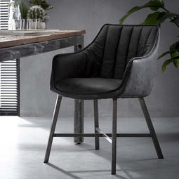 AnLi Style Eetkamerfauteuil striped RVS poten - PU zwart