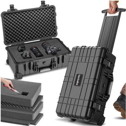tectake® Camera Koffer - Verrijdbaar - Telescoopgreep - 2 kliksluitingen - Afmetingen (LxBxH) 34,5 x 23 x 56 cm - Zwart