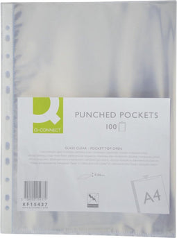 Q-CONNECT geperforeerde showtas 11-gaatsperforatie, glashelder, 60 micron, pak van 100 stuks