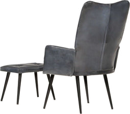 vidaXL Fauteuil met voetensteun echt leer grijs