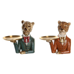 Decoratieve figuren DKD Home Decor 17,5 x 11 x 23,5 cm Blauw Gouden Bruin Luipaard Koloniaal (2 S...