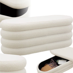 tectake® Altu - Gestoffeerde bank - Opbergruimte - Boucle beige