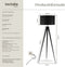 tectake® Vloerlamp Lunaris - Staande lamp 3-poot - 158 cm hoog - Linnenlook kap - Voetschakelaar - Zwart