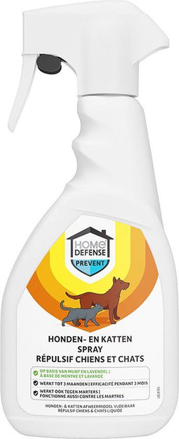 HOME DEFENSE - Honden en kattenafweermiddel spray 500ml - Natuurlijke geur van munt en lavendel - Bescherming tegen honden katten en marters
