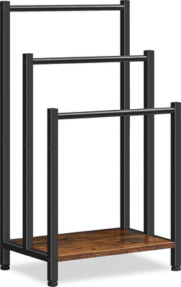 MiRi Handdoekrek – Industrieel – Handdoekhouder – Staand – Metaal – 3 rails – Vrijstaand – Zwart – Zonder Boren – Badkamer / Keuken