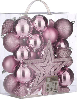 House of Seasons Plastic Kerstballen Set met Piek - 40 Stuks - Ø8 cm - Lila