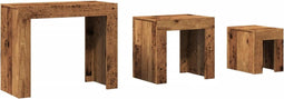 vidaXL - 3-delige - Tafeltjesset - bewerkt - hout - oud - houtkleurig