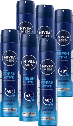 NIVEA MEN Fresh Active Deodorant Spray - 48u Bescherming - Aluminiumvrij en alcoholvrij (6 x 200 ml)