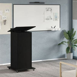 vidaXL - Lectern - Podium - met - Wielen - Zwart - Eiken - Hout