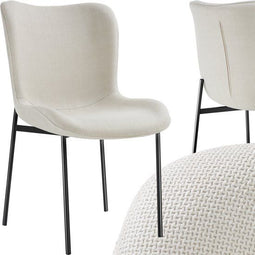 tectake® Gestoffeerde stoel - Eetkamerstoel - Ergonomische vorm - Hoge rugleuning - Beige/zwart (set van 4)