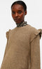 Object Malena L/s Ruffle Pullover - Trui - Bruin - Maat XS