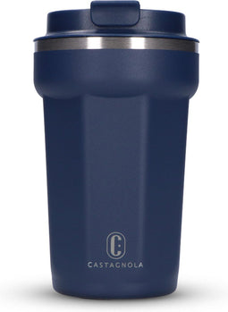 Castagnola Thermosbeker - Koffiebeker To Go - Dubbelwandig - 380 ML - Donkerblauw - Octagon