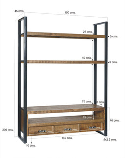 Livingfurn - TV Meubel TV- Nairobi High 150 cm - Mangohout / Gecoat Staal