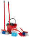 Klein Toys Vileda reinigingswagen - dweil, bezem en verscheidene huishoudelijke accessoires - 61 cm lange dweil - 55,5 cm lange bezem - rood blauw