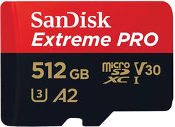 SanDisk Extreme Pro - microSDXC 512GB - 200/140 MB/s A2 C10 V30 UHS-I U3 (2024)