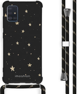 iMoshion Hoesje Geschikt voor Samsung Galaxy A51 Hoesje Met Koord - iMoshion Design Hoesje met Koord - Goud / Zwart / Stars Gold