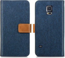 iMoshion Hoesje Geschikt voor Samsung Galaxy S5 Plus / S5 Neo / S5 Hoesje Met Pasjeshouder - iMoshion Luxe Canvas Bookcase - Donkerblauw