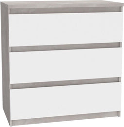 Ladekast CHELSEA 3 Laden - Kleur wit/licht beton - B 77,2 x D 42 x H 79,9 cm
