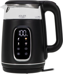 Adler - Waterkoker - Elektrische glas waterkoker 1.7L - Temperatuurregeling - LED-display, AD 1305 bs - Zwart en zilver