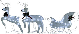 vidaXL - Kerstdecoratie - rendieren - en - slee - 60 - LED's - wit