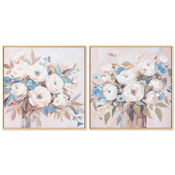 Schilderij Home ESPRIT Blauw Wit Beige Romantiek Vaas 60 x 3,5 x 60 cm (2 Stuks)