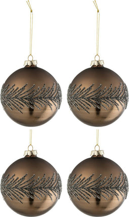 J-Line kerstbal Suiker Grijs - glas - bruin - medium - doos van 4