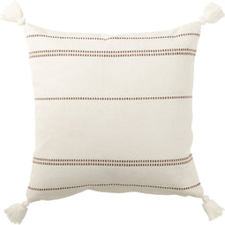 J-Line kussen 4 Kwasten - katoen - wit/bruin