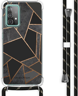 iMoshion Hoesje Geschikt voor Samsung Galaxy A52 (4G) / A52s / A52 (5G) Hoesje Met Koord - iMoshion Design Hoesje met Koord - Zwart / Meerkleurig / Goud / Black Graphic