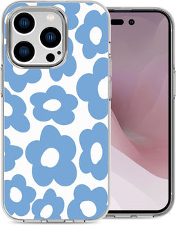 iMoshion Hoesje Geschikt voor iPhone 14 Pro Hoesje Siliconen - iMoshion Design hoesje - Blauw / Retro Blue Flowers