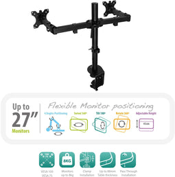 Ewent EW1512 - Dubbele Monitor Arm - Voor 2 schermen tot 32 inch - VESA 75x75 en 100x100 (2 stuks)