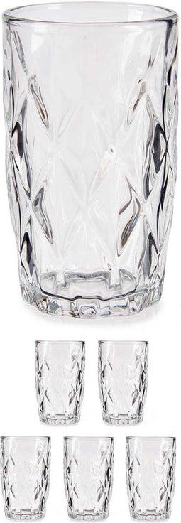 Set van 6x stuks luxe gedecoreerd glas drinkglazen/waterglazen van 340 ml transparant - Formaat per glas 8 x 12.5 cm