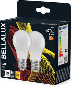 BELLALUX LED lamp, E27 lampvoet, Warm wit (27-K), Mat, Bolvorm, Vervanging voor conventionele 4-W gloeilamp, Dubbelpak