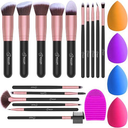 Bestope Make up Kwasten set met Beauty blenders 16 delig - Brush set - Kwasten reiniger - Borstels -