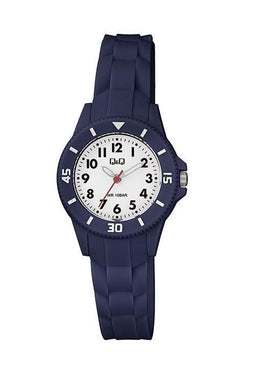 Q&Q VS66J003Y - Horloge - Sport - Analoog - Dames - Vrouwen - Kinderen - Unisex - Plastic band - Rond - Cijfers - Kunststof - Donkerblauw - Wit - 10 ATM
