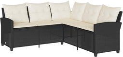 vidaXL - Loungebank - met - kussens - L-vormig - poly - rattan - zwart