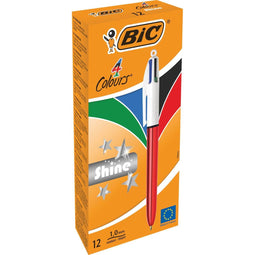 Bic - Colours Shine 4-kleurenbalpen, medium, klassieke inktkleuren, lichaam metallic rood
