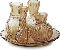 Set van 4 vaasjes en onderbord 'ludo' beige h13 d22,5 cm