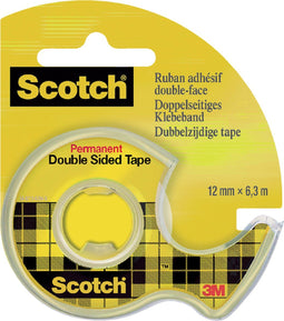 Plakband Scotch 665 12mmx6.3m dubbelzijdig + afroller - 12 stuks - 12 stuks