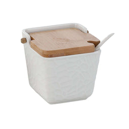 Suikerpot Home ESPRIT Wit Natuurlijk Bamboe Porselein 10,5 x 9 x 9 cm