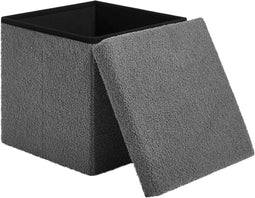 eSituro Opvouwbare Opbergkruk - 38L Opbergruimte - Donkergrijs Teddyfleece - 38x38x37 cm